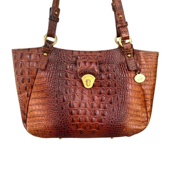 Brahmin Collette Pecan Melbourne Crocodile-Embossed Leather Shoulder Bag - Picture 5 of 16